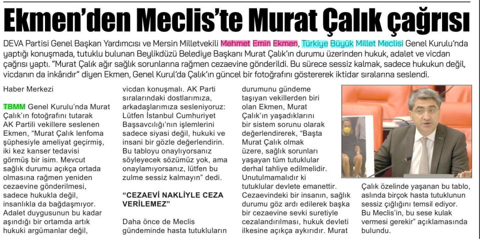 EKMENDEN MECLİSLE MURAT ÇALIK ÇAĞRISI