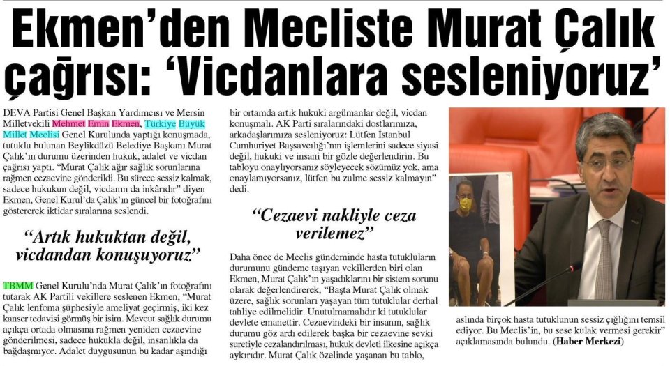 EKMENDEN MECLİSTE MURAT ÇALIK ÇAĞRISI