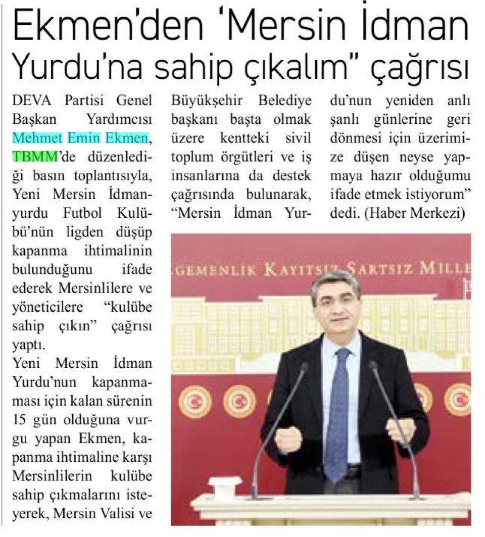 EKMEN'DEN 'MERSİN İDMAN YURDUNA SAHİP ÇIKALIM ÇAĞRISI
