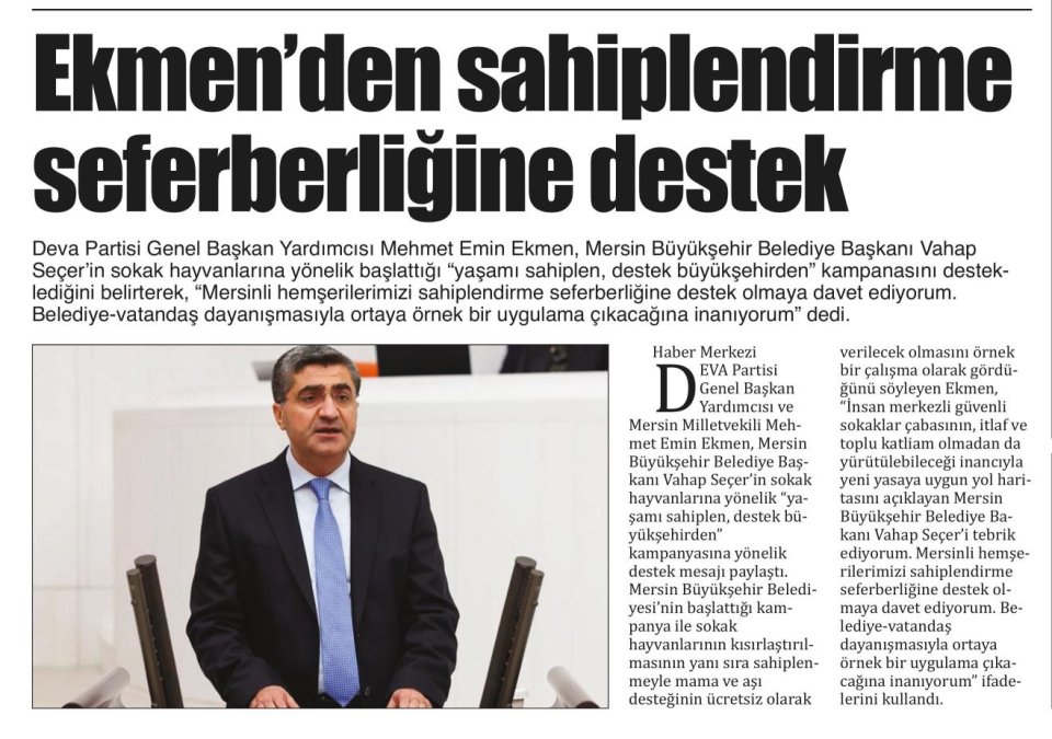 EKMEN'DEN SAHİPLENDİRME SEFERBERLİĞİNE DESTEK
