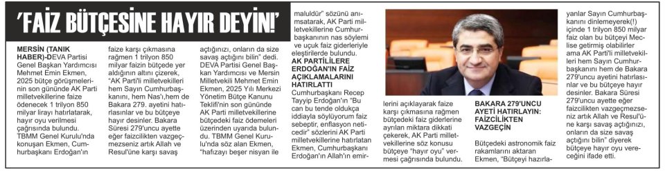 FAİZ BÜTÇESİNE HAYIR DEYİN!