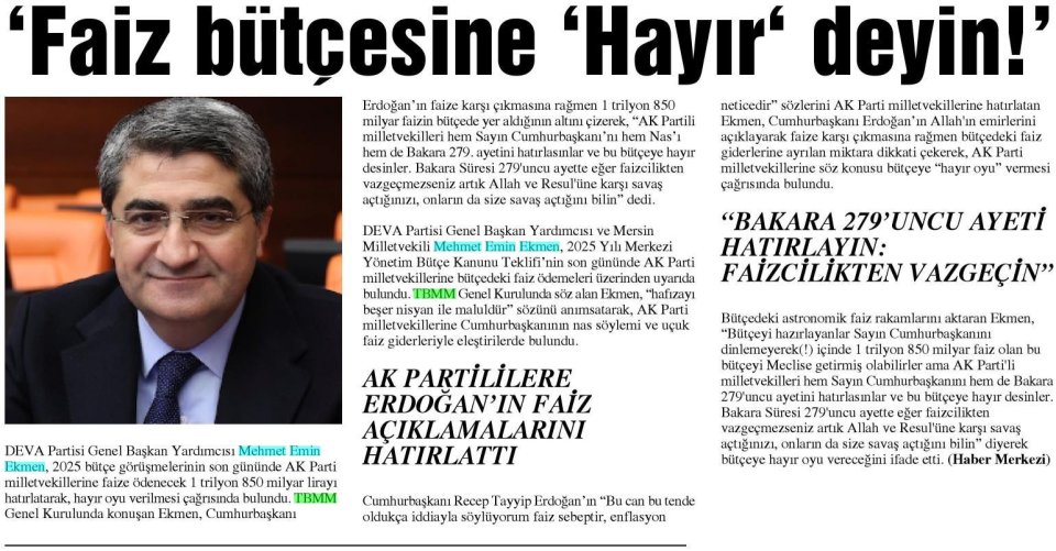'FAİZ BÜTÇESİNE 'HAYIR' DEYİN!'