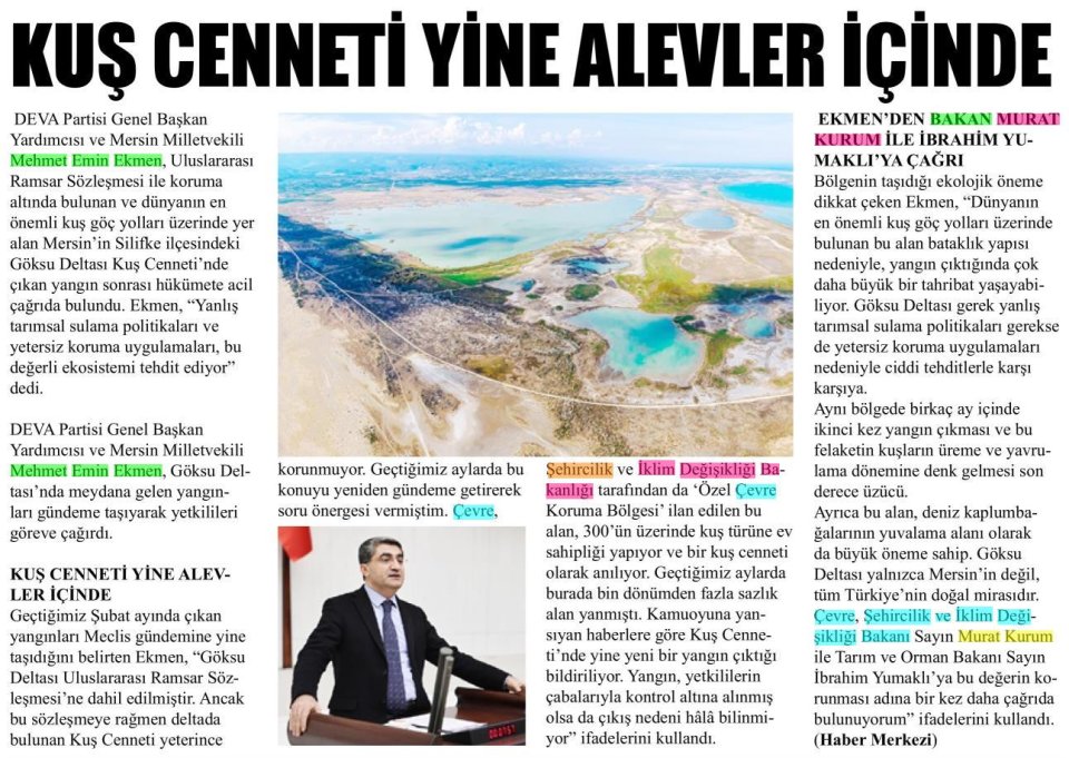 GÖKSU DELTASI İÇİN HÜKÜMETE SESLENDİ