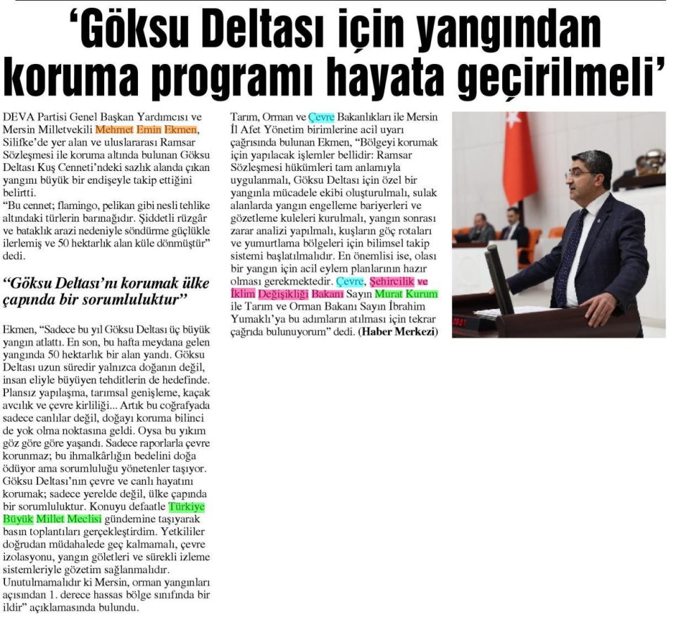 'GÖKSU DELTASI İÇİN YANGINDAN KORUMA PROGRAMI HAYATA GEÇİRİLMELİ'