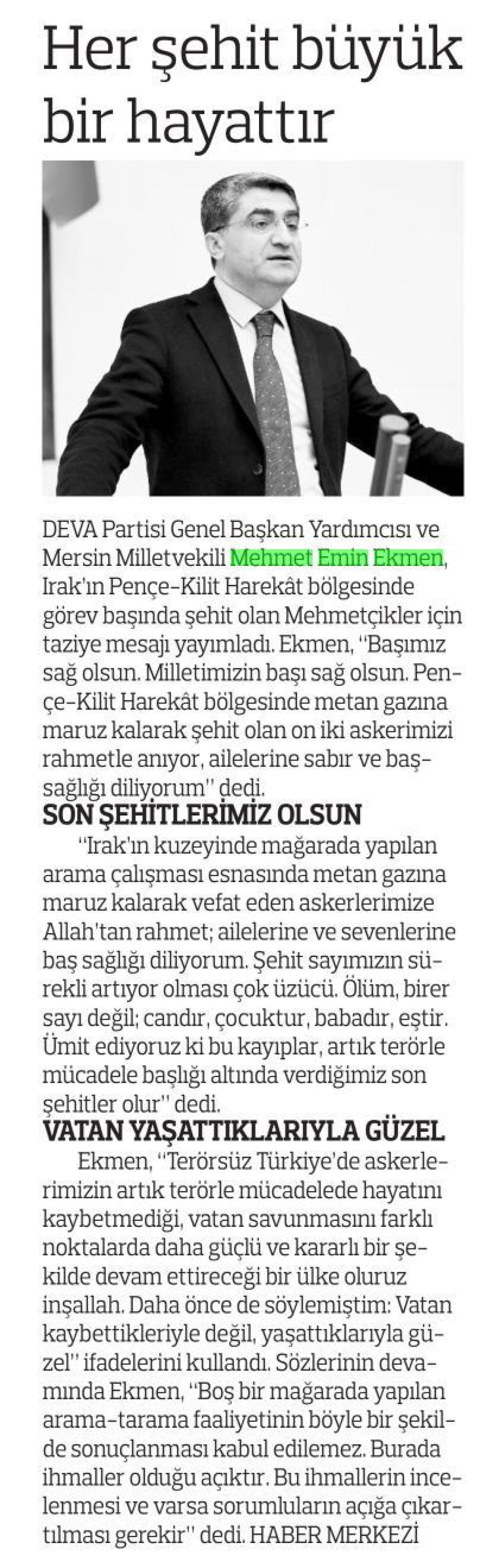 HER ŞEHİT BÜYÜK BİR HAYATTIR
