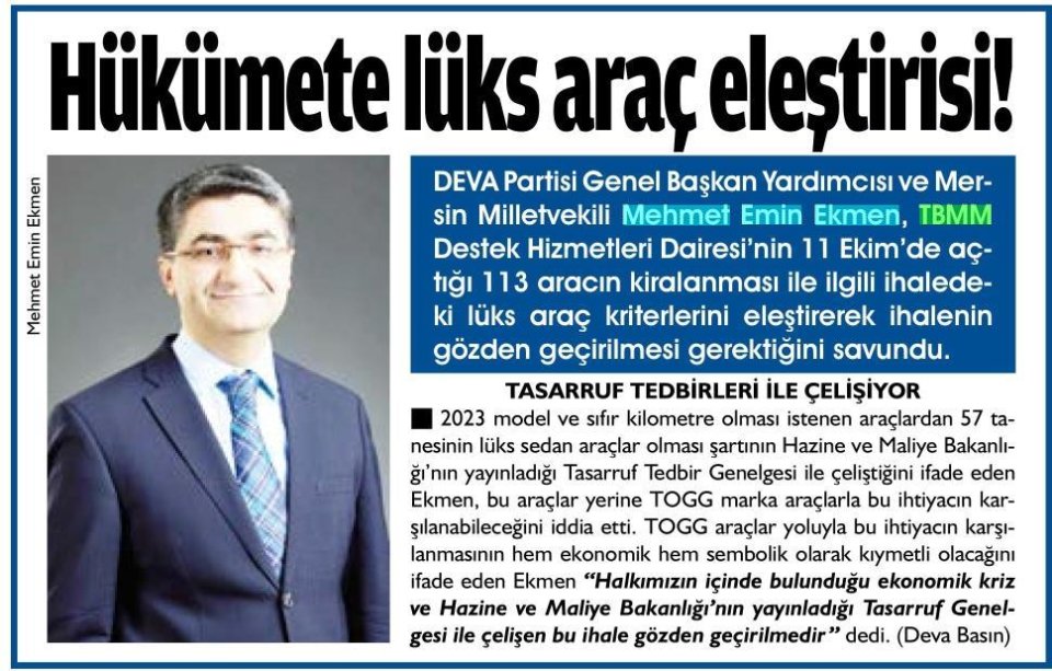 HÜKÜMETE LÜKS ARAÇ ELEŞTİRİSİ!