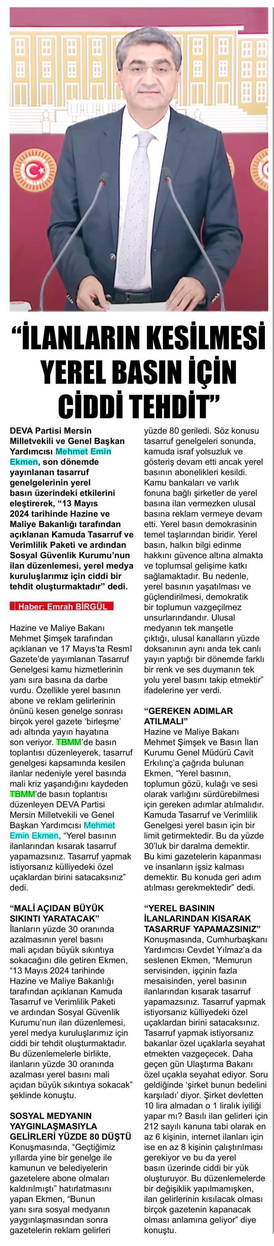 İLANLARIN KESİLMESİ YEREL BASIN İÇİN CİDDİ TEHDİT