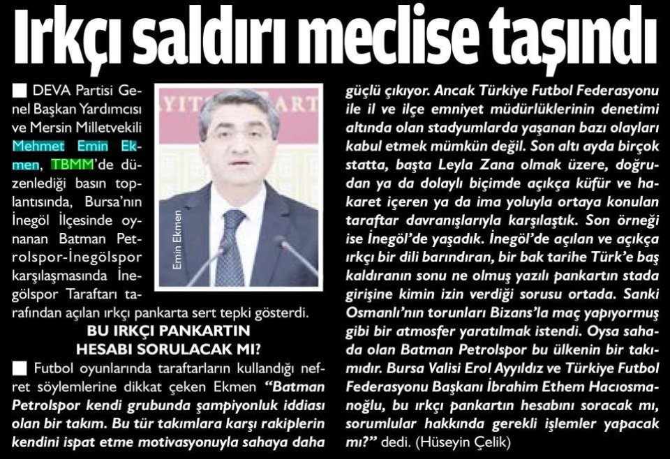 IRKÇI SALDIRI MECLİSE TAŞINDI