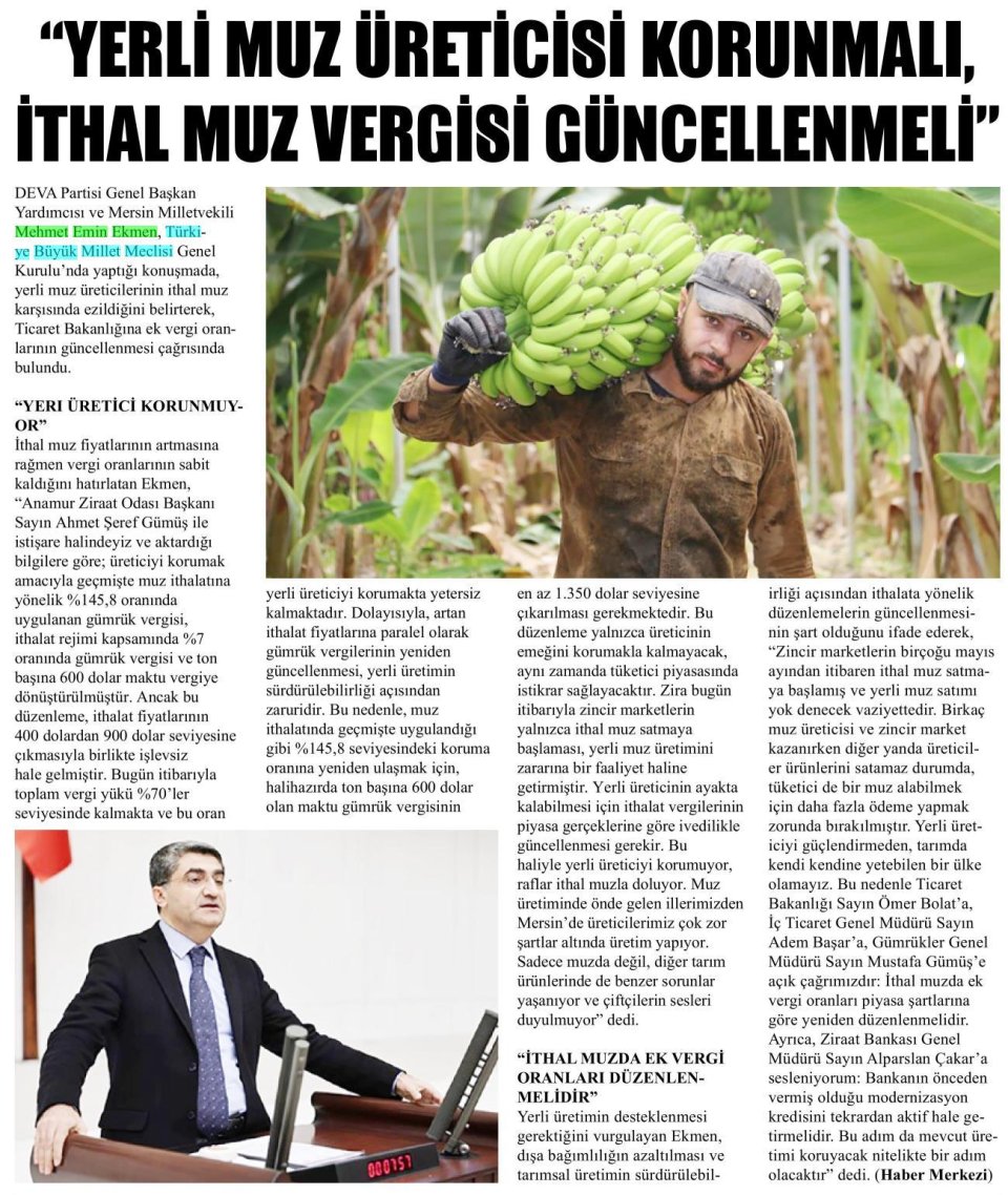 İTHAL MUZ VERGİSİ GÜNCELLENMELİ