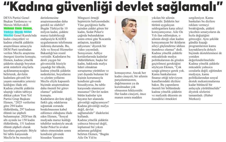 KADINA GÜVENLİĞİ DEVLET SAĞLAMALI