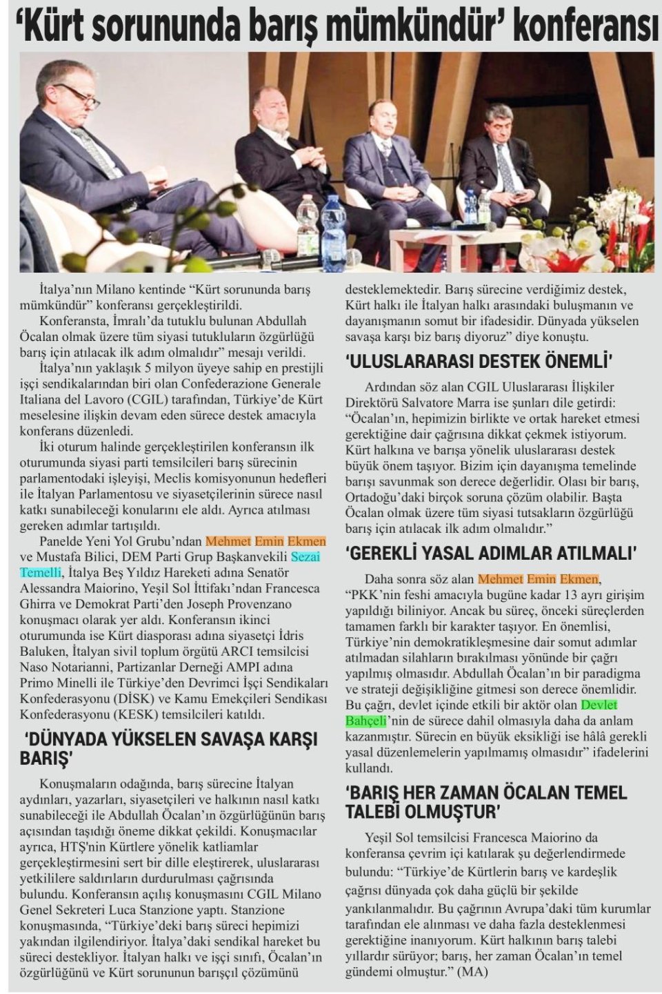 'KÜRT SORUNUNDA BARIŞ MÜMKÜNDÜR' KONFERANSI
