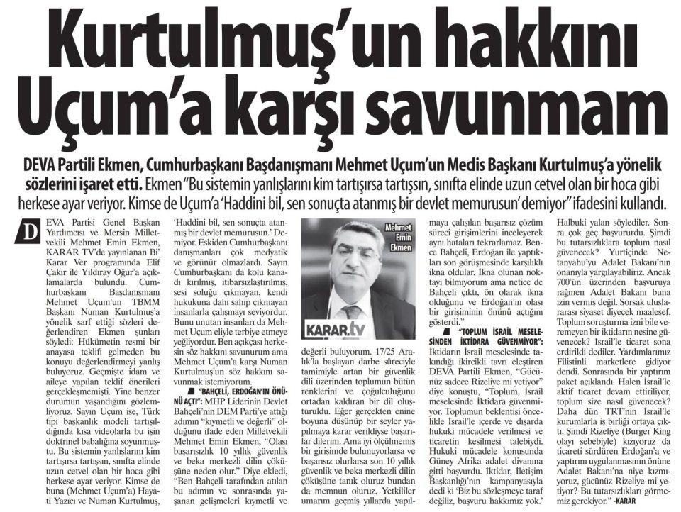 KURTULMUŞ'UN HAKKINI UCUMA KARŞI SAVUNMAM