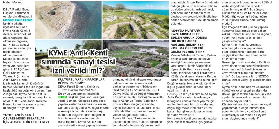 KYME 'ANTİK KENTİ SINIRINDA SANAYİ TESİSİ İZNİ VERİLDİ Mİ?'