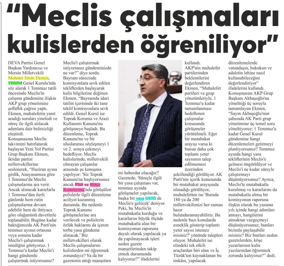 MECLİS ÇALIŞMALARI ÜZERİNE ŞEFFAFLIK ÇAĞRISI