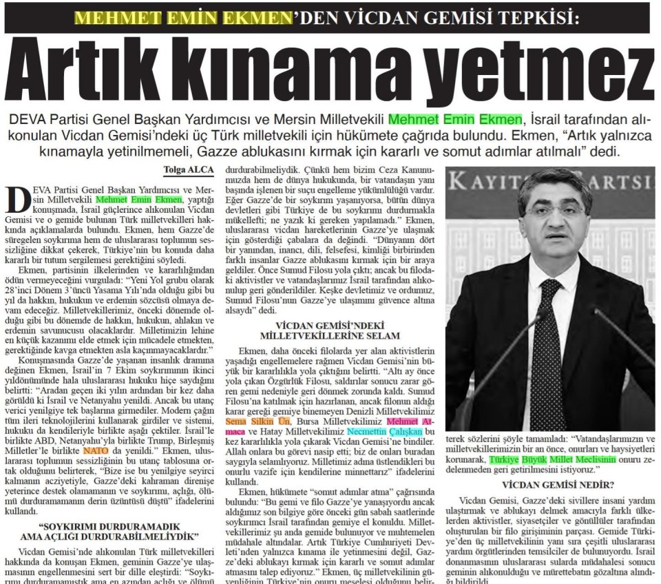  MEHMET EMİN EKMEN'DEN VİCDAN GEMİSİ TEPKİSİ: ARTIK KINAMA YETMEZ