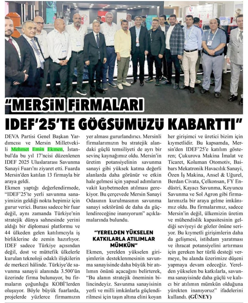 MERSİN FİRMALARI IDEF'25'TE GÖĞSÜMÜZÜ KABARTTI
