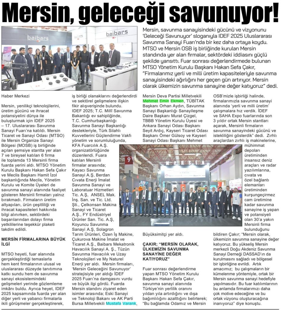MERSİN, GELECEĞİ SAVUNUYOR!