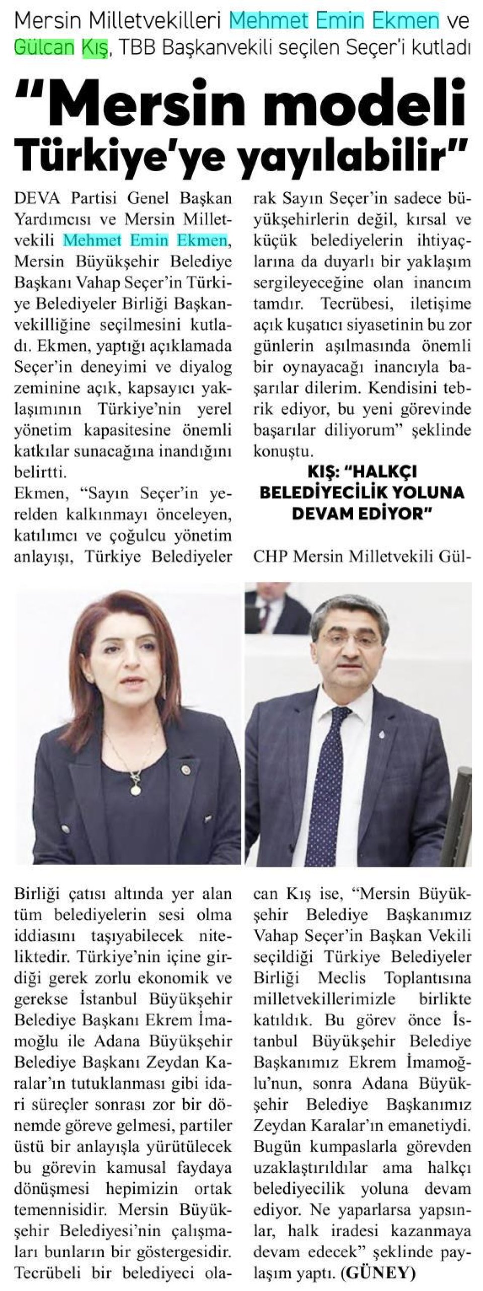 MERSİN MODELİ TÜRKİYE'YE YAYILABİLİR