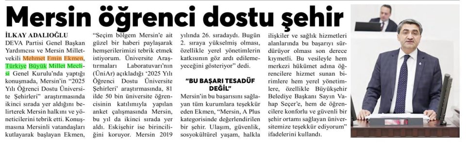 MERSİN ÖĞRENCİ DOSTU ŞEHİR