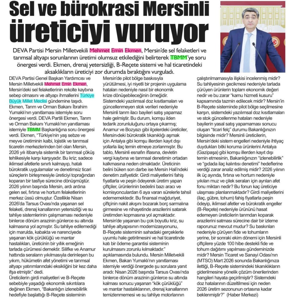 ''MERSİN TARIMI TASFİYE SÜRECİNE GİRDİ''