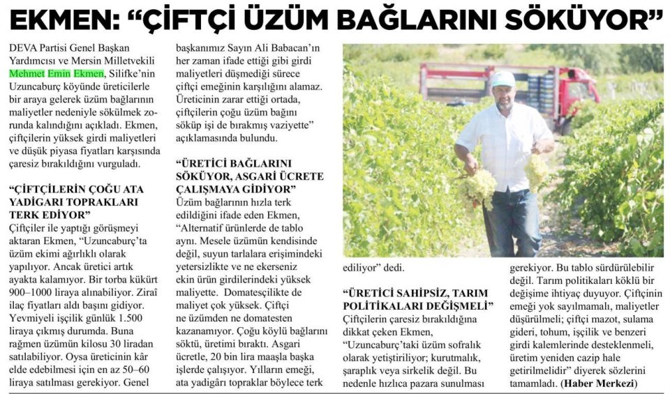 MERSİN ÜZÜM ÜRETİCİSİ ZOR DURUMDA