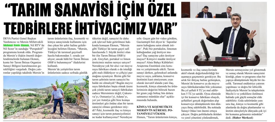 MERSİNE TARIM İHTİSAS OSBSİ ŞART