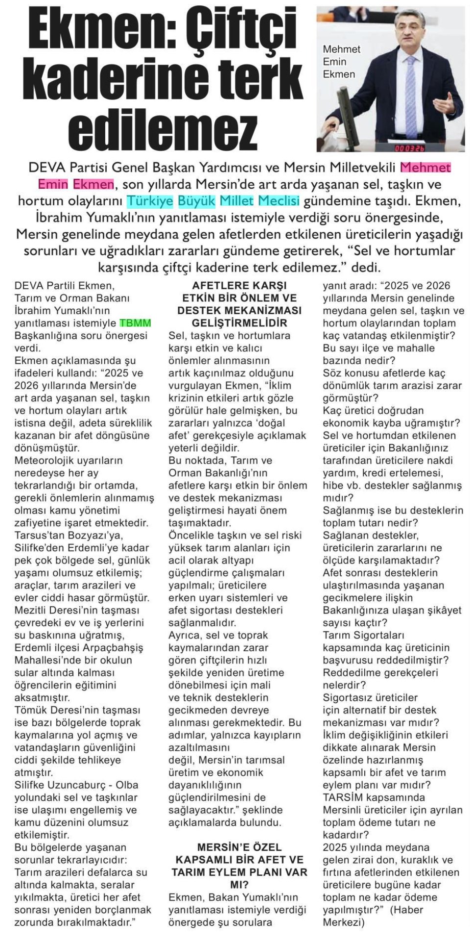 MERSİN'İN AFET ÇIĞLIĞI