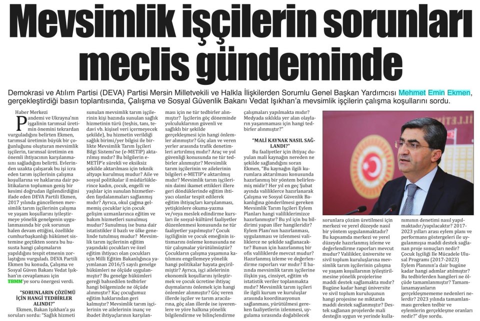 MEVSİMLİK İŞÇİLERİN SORUNLARI MECLİS GÜNDEMİNDE