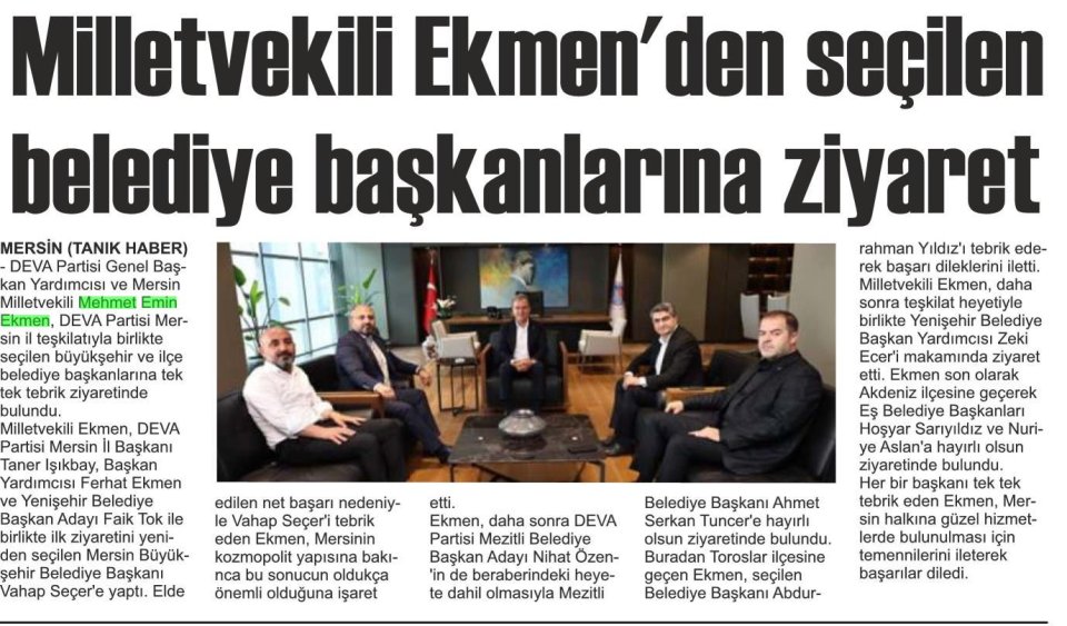 MİLLETVEKİLİ EKMEN'DEN SEÇİLEN BELEDİYE BAŞKANLARINA ZİYARET