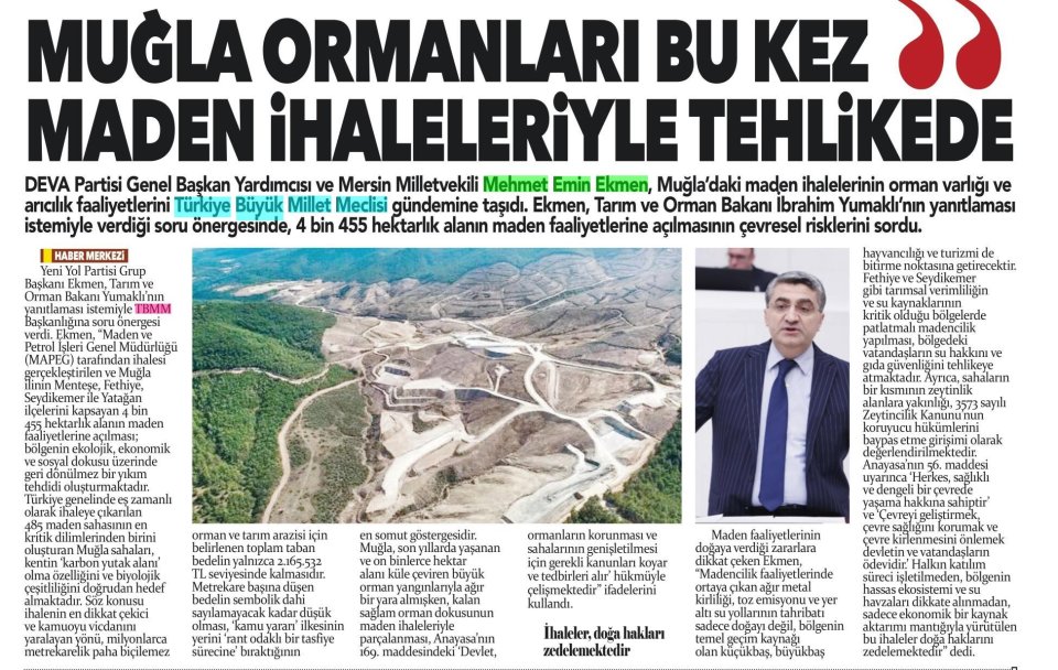 MUĞLA ORMANLARI BU KEZ MADEN İHALELERİYLE TEHLİKEDE