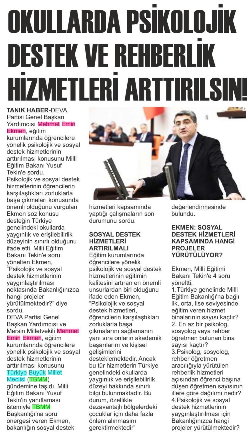 OKULLARDA PSİKOLOJİK DESTEK VE REHBERLİK HİZMETLERİ ARTTIRILSIN!
