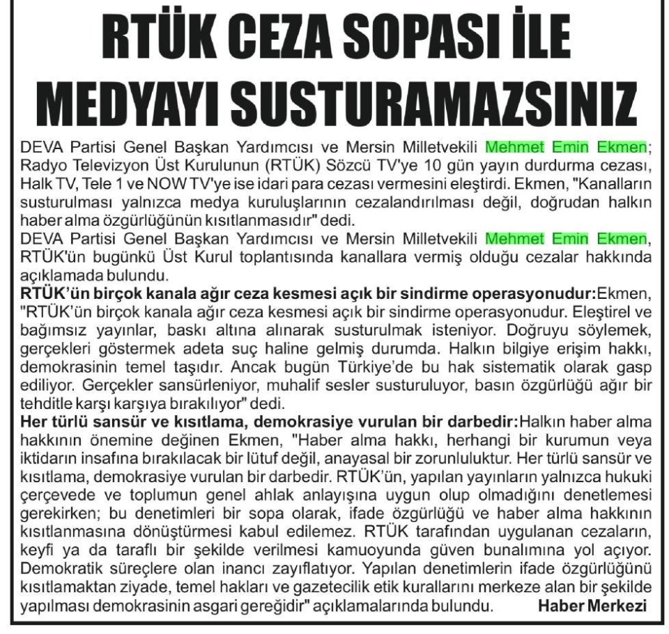 RTÜK CEZA SOPASI İLE MEDYAYI SUSTURAMAZSINIZ