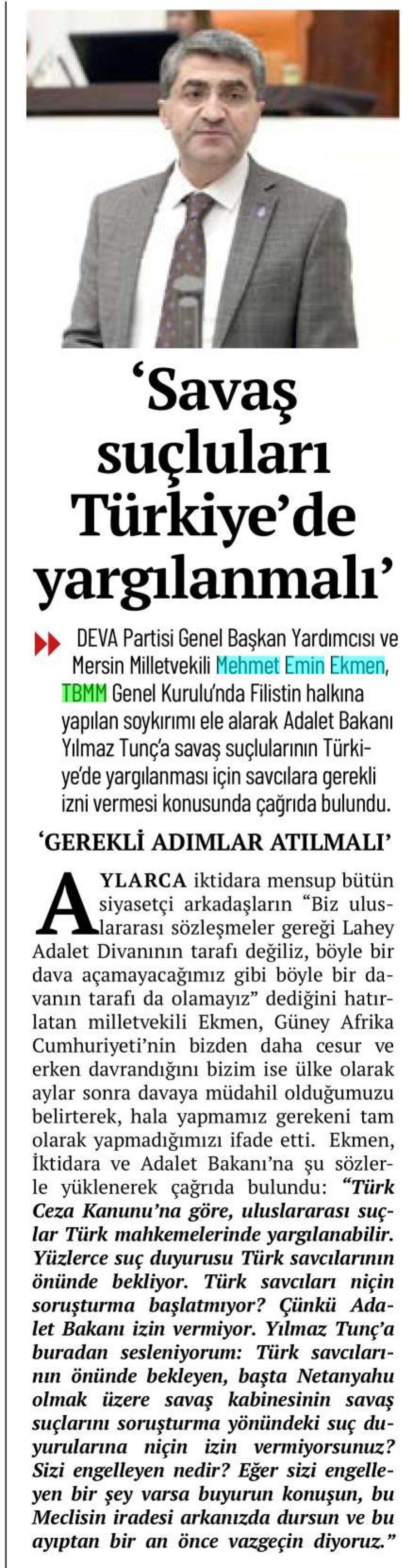 SAVAŞ SUÇLULARI TÜRKİYE'DE YARGILANMALI