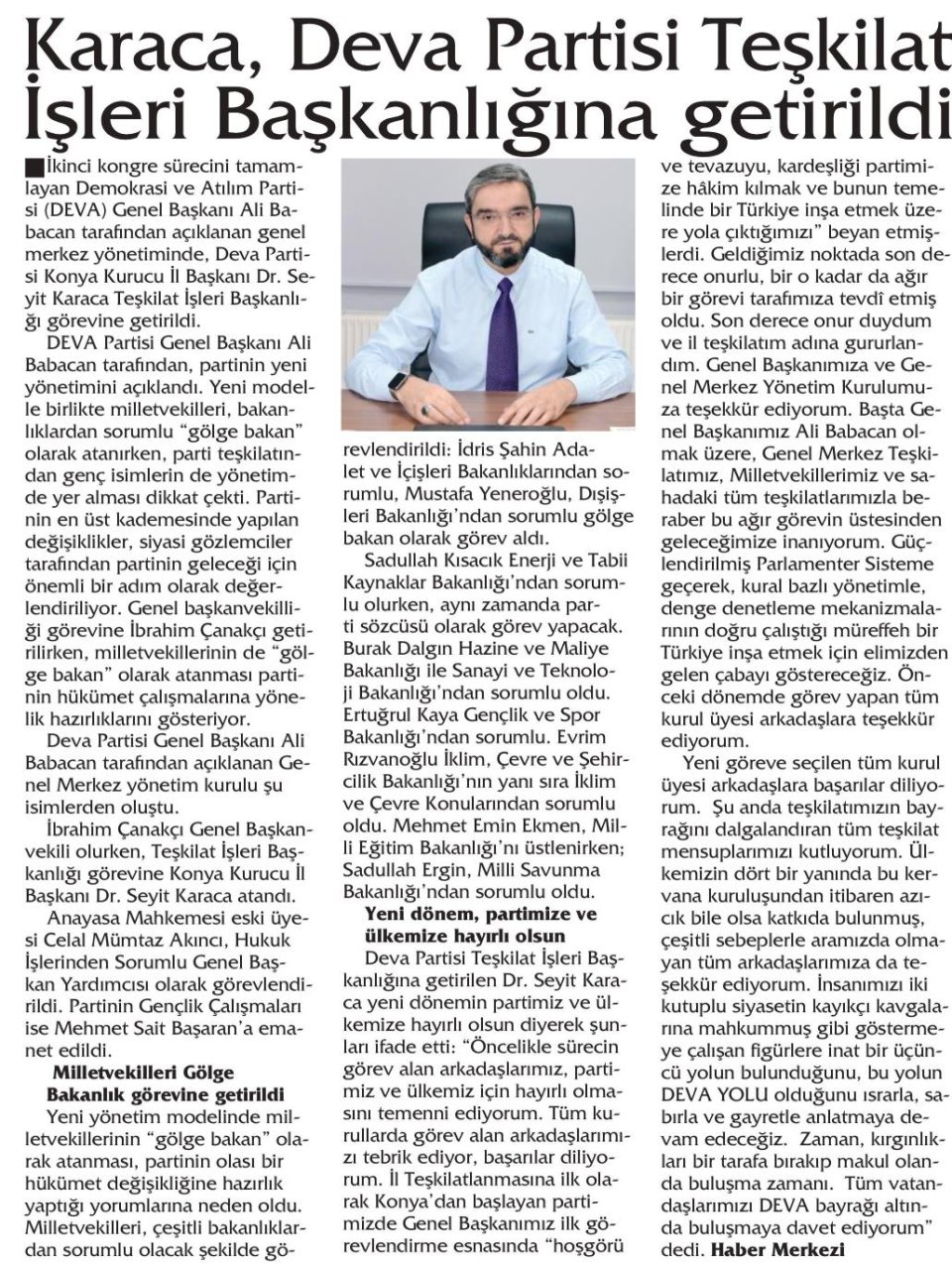 SEYİT KARACA'YA BÜYÜK GÖREV