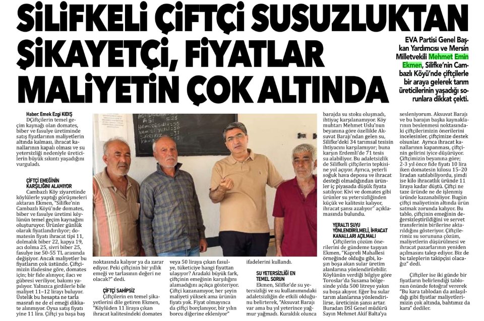 SİLİFKELİ ÇİFTÇİ SUSUZLUKTAN ŞİKAYETÇİ