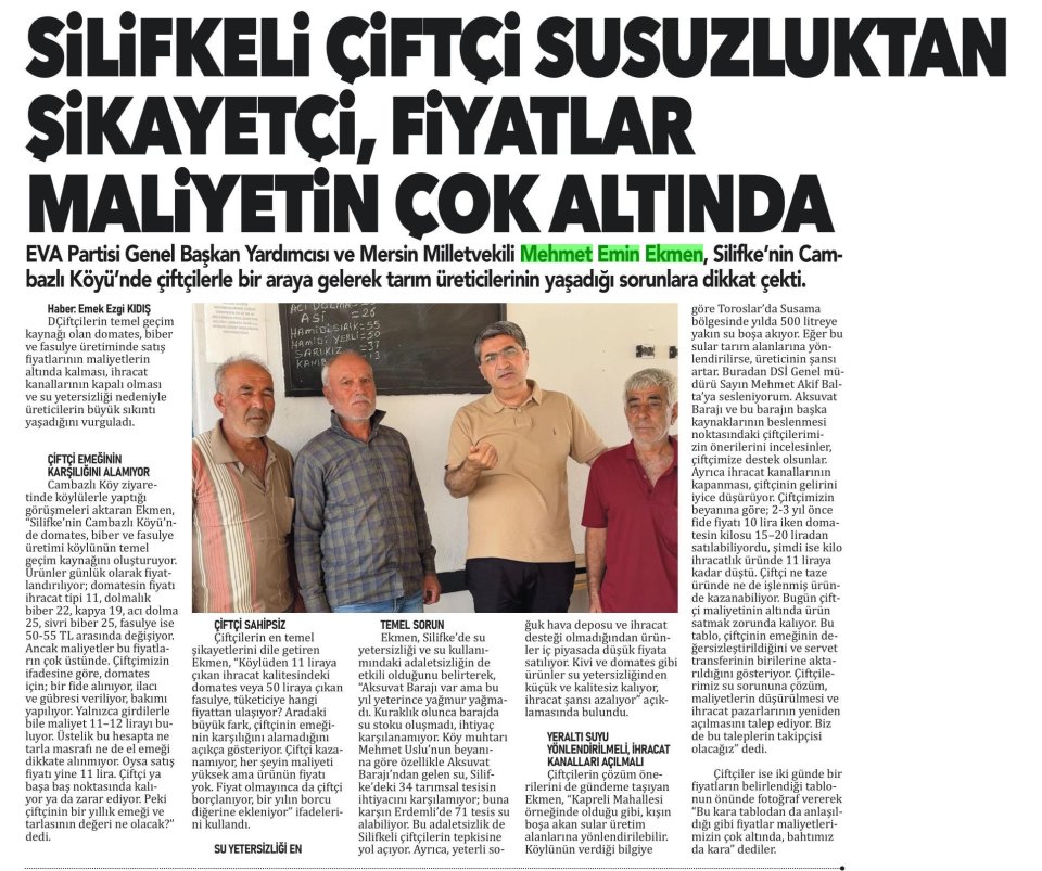 SİLİFKELİ ÇİFTÇİ SUSUZLUKTAN ŞİKAYETÇİ