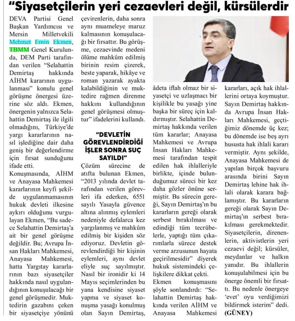 SİYASETÇİLERİN YERİ CEZAEVLERİ DEĞİL KÜRSÜLERDİR