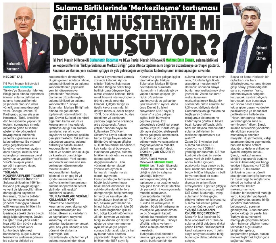 SULAMA KOOPERATİFLERİ TARİHE KARIŞIYOR