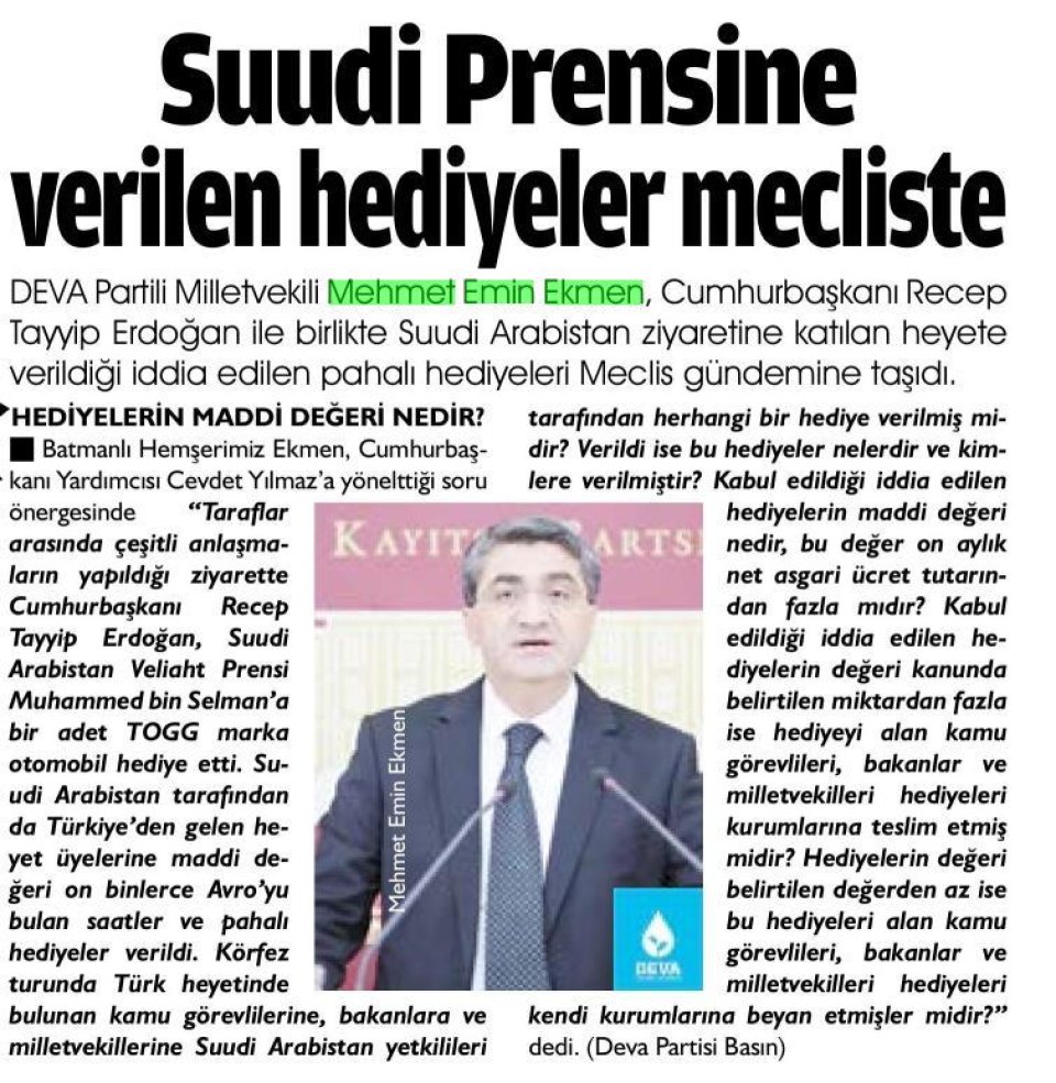 SUUDİ PRENSİNE VERİLEN HEDİYELER MECLİSTE