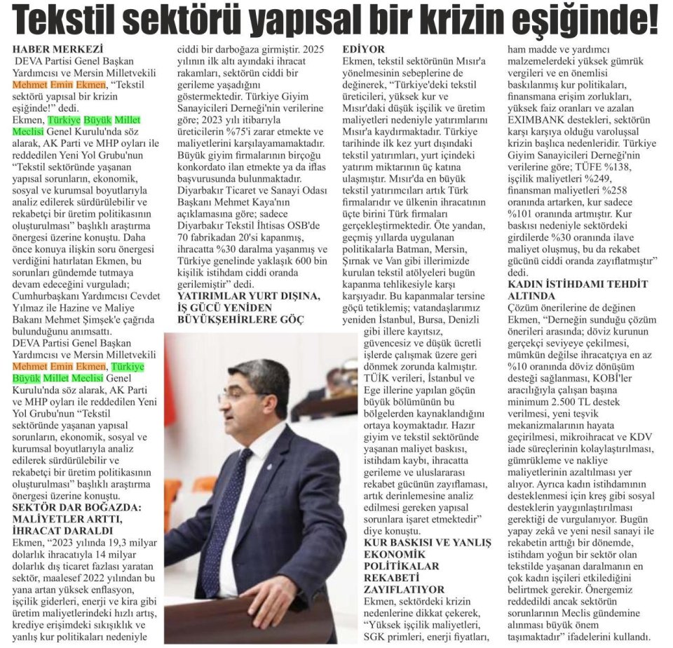 TEKSTİL SEKTÖRÜ YAPISAL BİR KRİZİN EŞİĞİNDE!