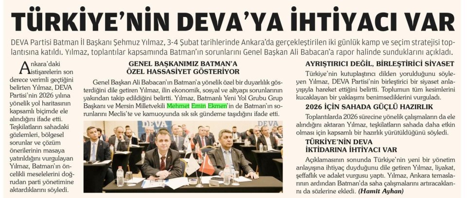 TÜRKİYE'NİN DEVA YA İHTİYACI VAR