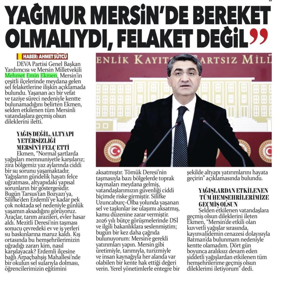 YAĞMUR MERSİN'DE BEREKET OLMALIYDI