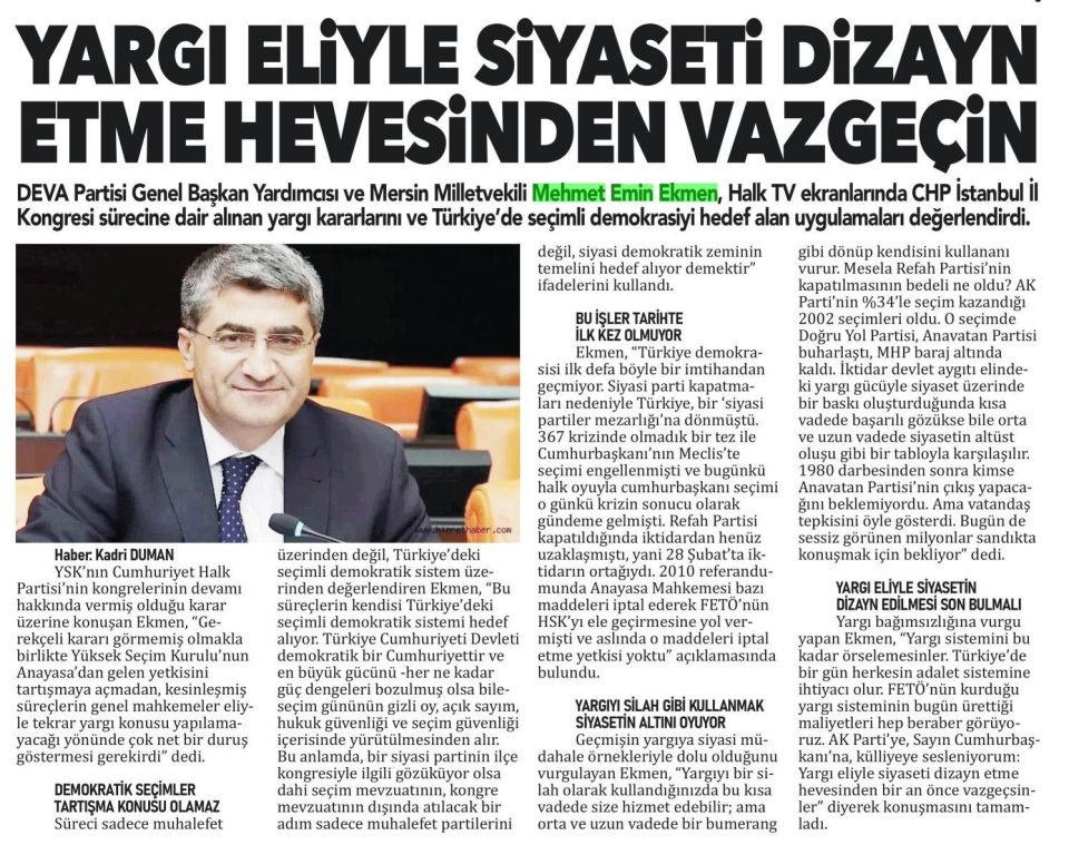 ''YARGI ELİYLE SİYASETİ DİZAYN ETME HEVESİNDEN VAZGEÇİN''