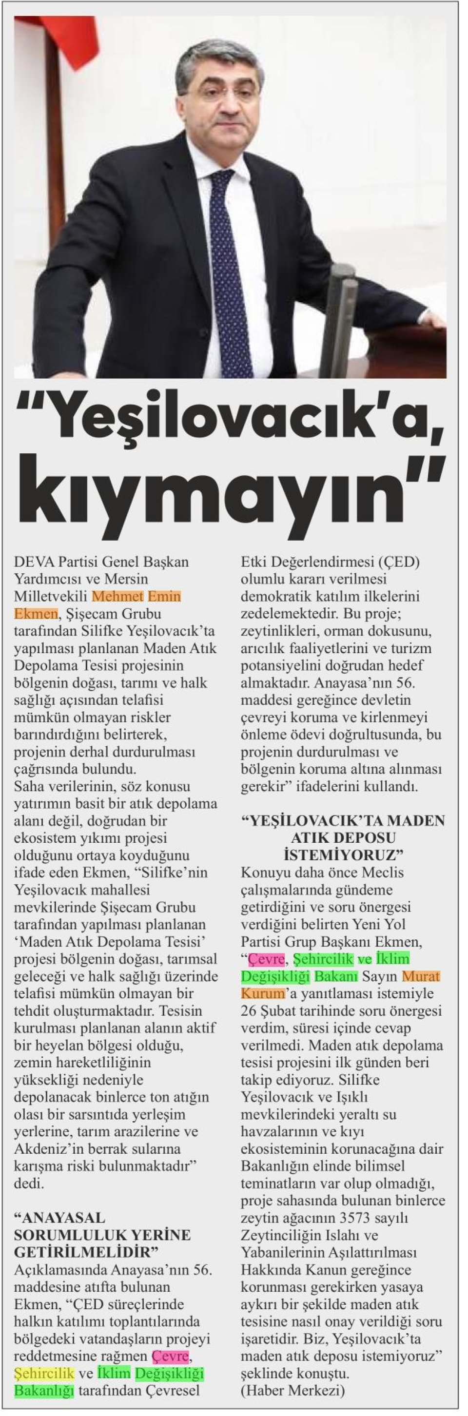 YEŞİLOVACIKA KIYMAYIN