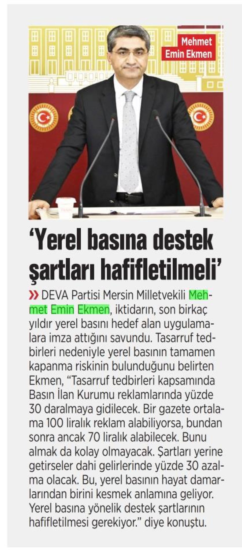 'YEREL BASINA DESTEK ŞARTLARI HAFİFLETİLMELİ'