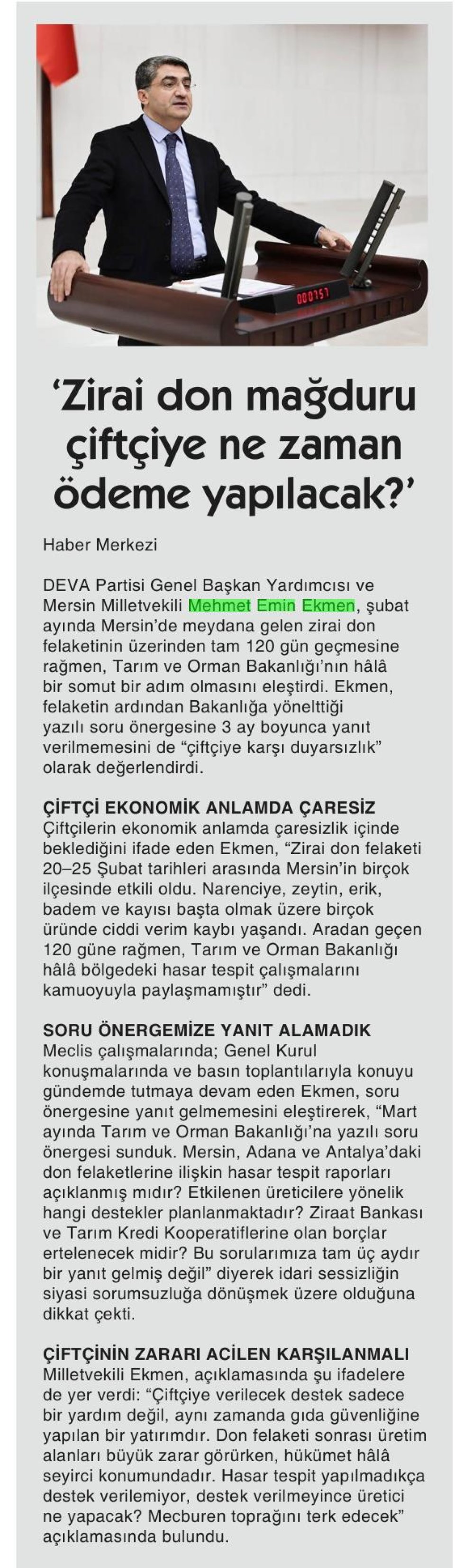 'ZİRAİ DON MAĞDURU ÇİFTÇİYE NE ZAMAN ÖDEME YAPILACAK